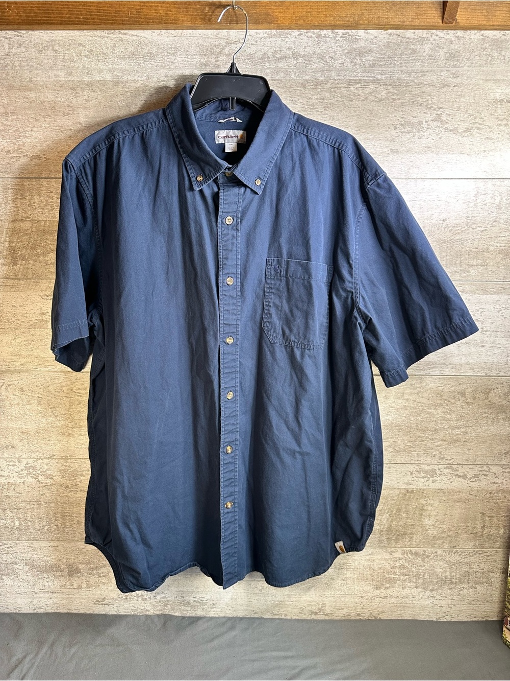Carhartt Men's Navy Blue Short Sleeve Relaxed Fit Button Down Shirt Size 2XL